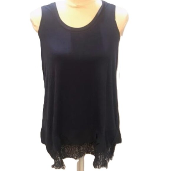 Daisy Fuentes NAVY Jersey Knit w/Chiffon Crochet & Eyelash Trim Tank Top NWT $99 - Picture 1 of 11